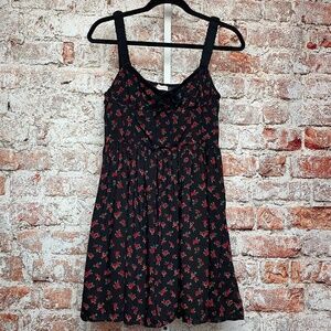 NWT Aeropostale Black Floral Smocked Mini Dress Size M | Rose Print Sundress